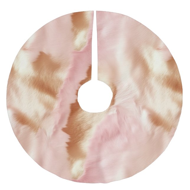Pink Cream Tan Southwest Cowgirl Cowhide Julgransmatta Borstad Polyester (Framsidan)