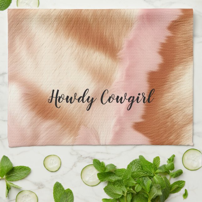Pink Cream Tan Southwest Cowgirl Cowhide Kökshandduk (Vikta)