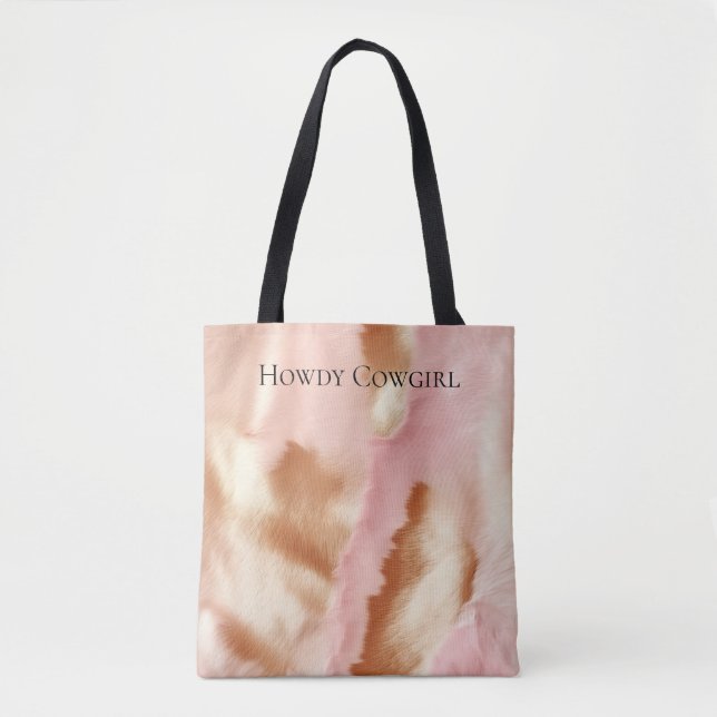 Pink Cream Tan Southwest Cowgirl Cowhide Tygkasse (Framsida)