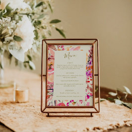 Pink Cream Watercolor Floral Custom Wedding Menu Inbjudningar