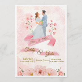 Pink Cream Watercolor Wedding Invitation Inbjudningar
