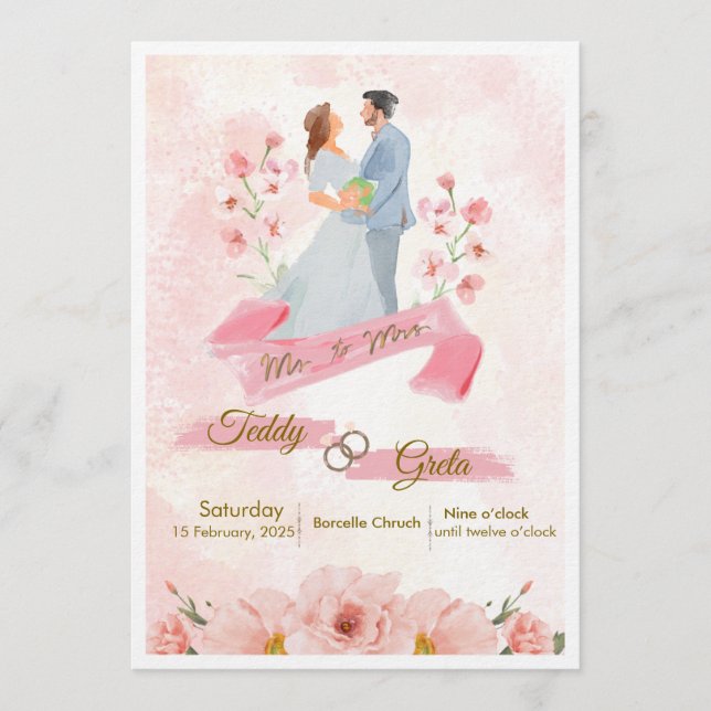 Pink Cream Watercolor Wedding Invitation Inbjudningar (Framsida)