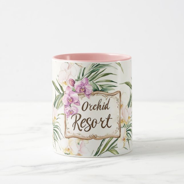 Pink Cream White Tropical Orchid Flowers Resort Mugg (Center)