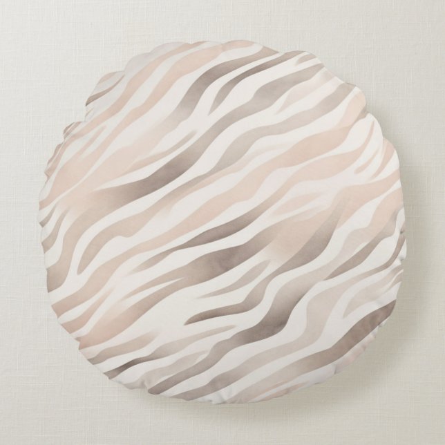 Pink Cream Zebra Animal Print   Rund Kudde (Framsidan)