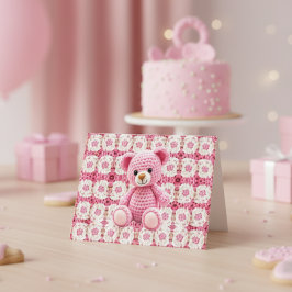 Pink Crochet Bear | Baby Shower Thank You Tack Kort
