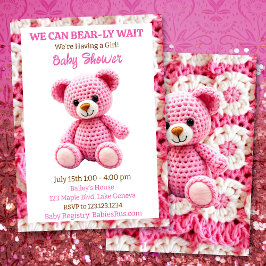 Pink Crocheted Teddy Bear Girl's Baby Shower Inbjudningar