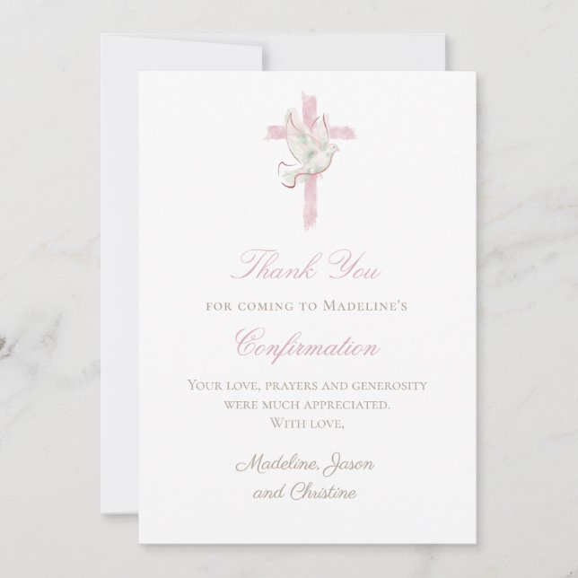 pink cross Holy Spirit thank you card Inbjudningar (Framsida)