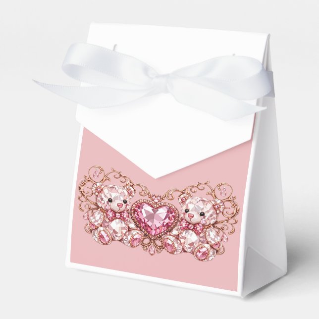 Pink Crystal Teddy Bears with Gem Heart Presentaskar (Framsidan Sidan)