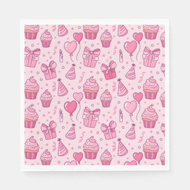 Pink Cupcake Birthday Napkins Pappersservett (Framsidan)