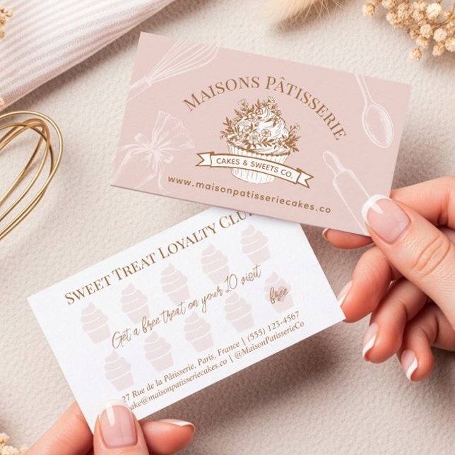 Pink Cupcake Pastry Chef Baking Utensils Bakery Lojalitetskort (Pink Cupcake Pastry Chef Baking Utensils Bakery Loyalty Card)