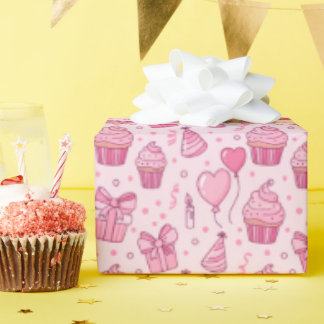 Pink Cupcakes Birthday Wrapping Paper Presentpapper