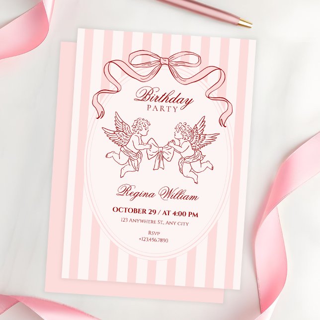Pink Cupid angel birthday Inbjudningar (Skapare uppladdad)