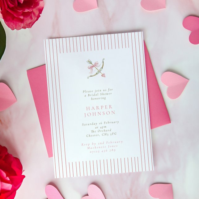 Pink Cupid Arrow & Stripes Valentine Bridal Shower Inbjudningar (Skapare uppladdad)