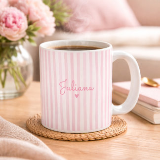 Pink Custom Name Striped Cup Gift For Her  Kaffemugg