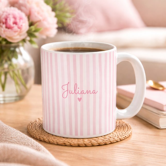 Pink Custom Name Striped Cup Gift For Her  Kaffemugg (Skapare uppladdad)