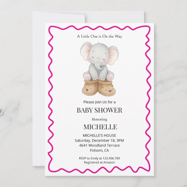 Pink Cute Baby Elephant Baby Shower Invitation  Inbjudningar (Framsida)