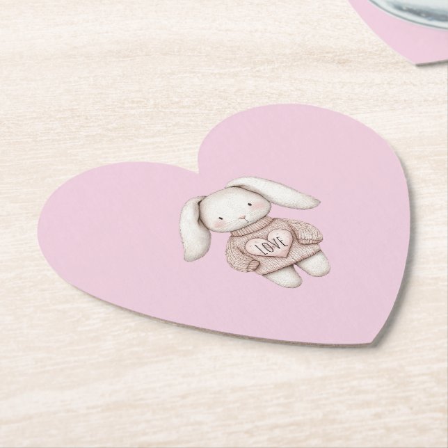 Pink Cute Bunny Pink Sweater Heart Baby Shower Underlägg Papper (Vinklad)