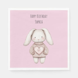 Pink Cute Bunny Pink Sweater Heart Birthday Pappersservett