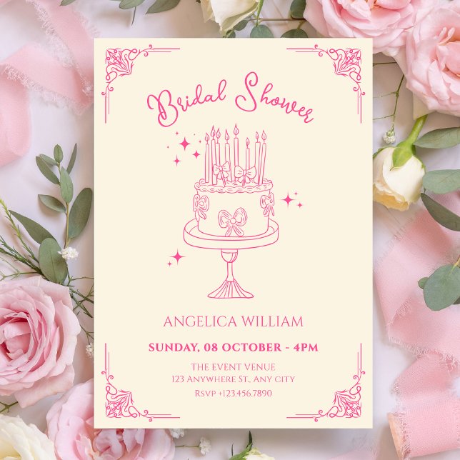 Pink cute cake bridal shower inbjudningar (Skapare uppladdad)
