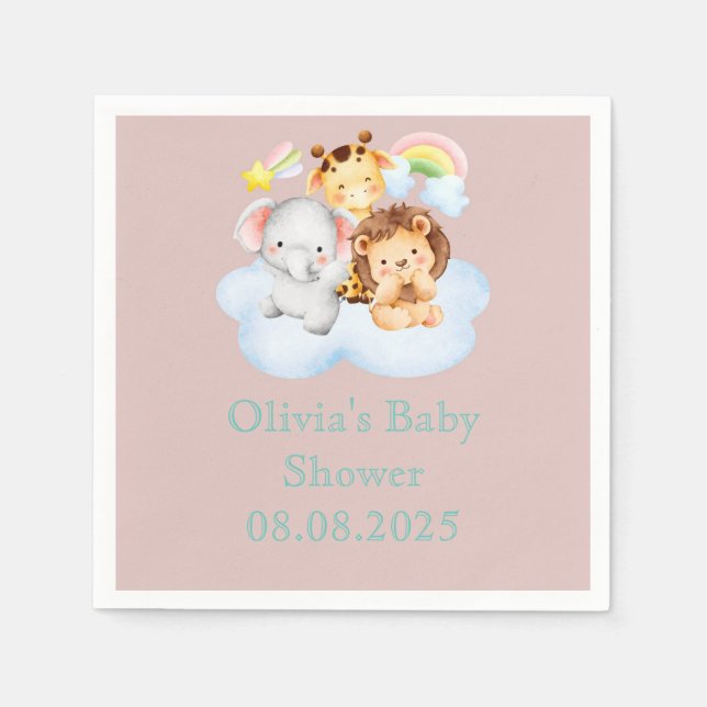 Pink cute safari animals pappersservett (Framsidan)