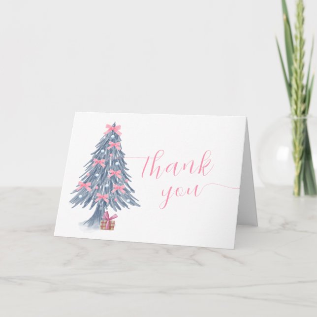 Pink Cute Winter Bow Christmas Tree Baby Shower  Tack Kort (Framsida)