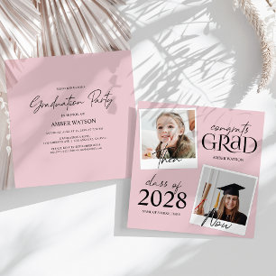 Pink då och nu 2 Fotoexamen Inbjudningar