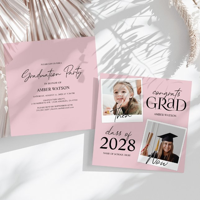 Pink då och nu | 2 Fotoexamen Inbjudningar (Skapare uppladdad)