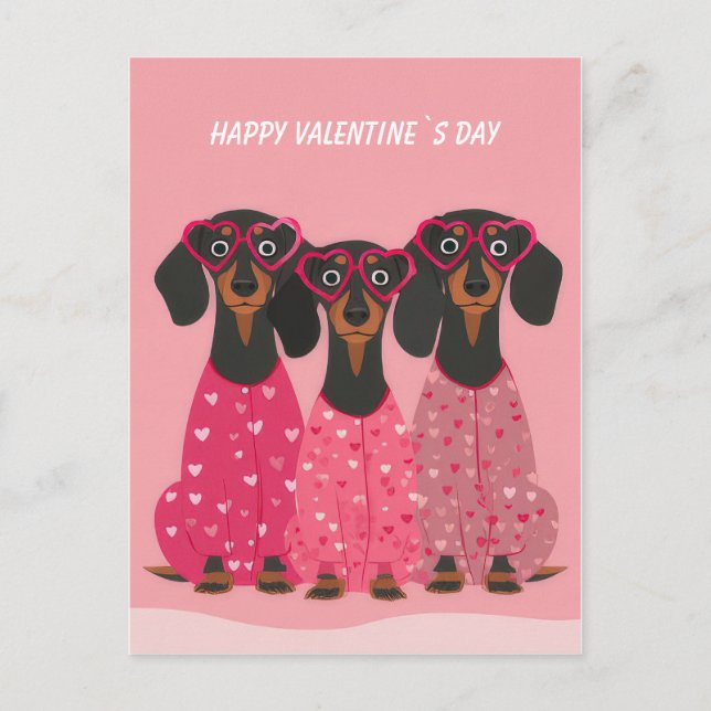  Pink Dachshund Valentine’s Day Card Helg Vykort (Framsida)