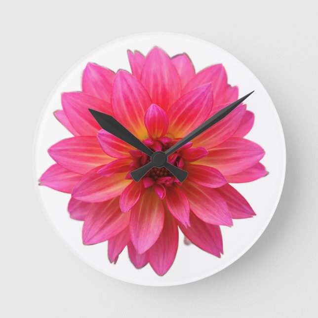 Pink Dahlia Clock Rund Klocka (Framsida)