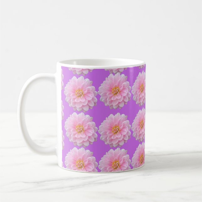Pink Dahlia Flower Pattern Purple Kaffemugg (Vänster)