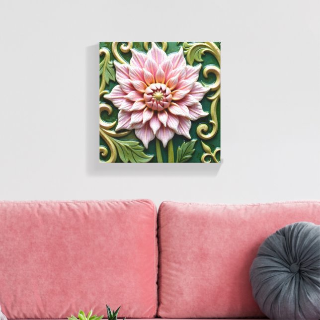 Pink Dahlia on Green Canvastryck (Insitu (Vardagsrum))