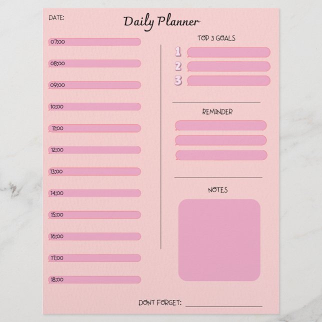 Pink Daily Planner Brevhuvud (Framsida)