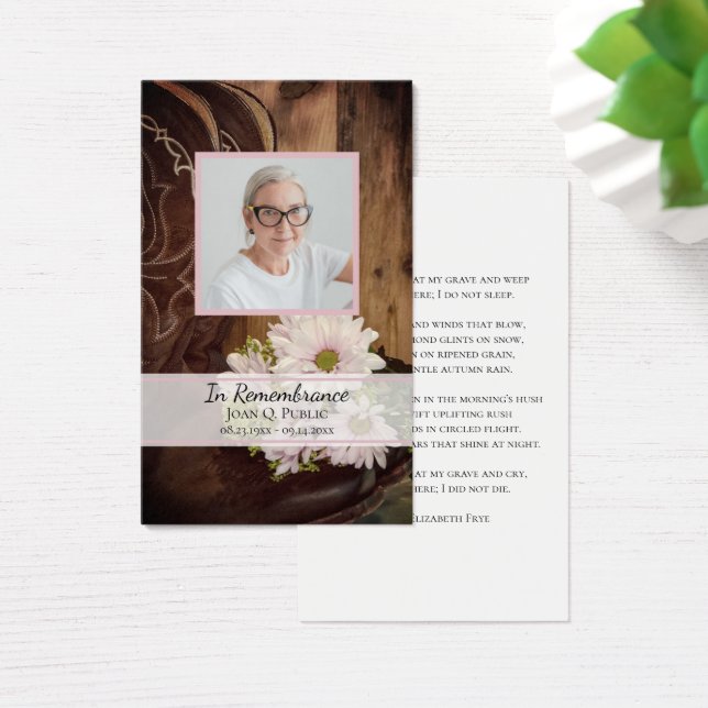 Pink Daisies Boots Western Funeral Memorial Prayer Visitkort (Skivbord)