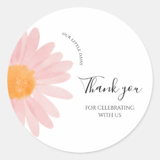 Pink Daisy Birthday Favor Tags Thank You Runt Klistermärke