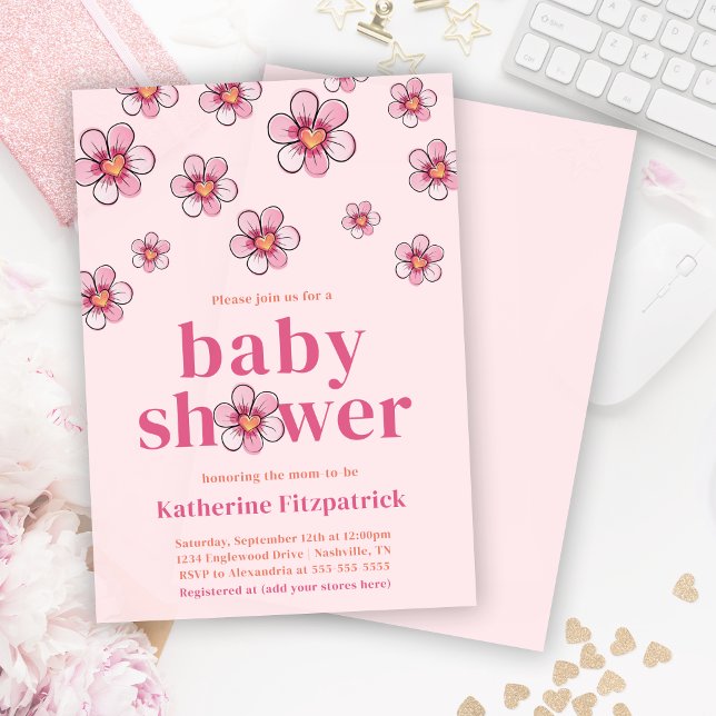 Pink Daisy Flower Girl Baby Shower  Inbjudningar (Pink Daisy Flower Girl Baby Shower Invitation)