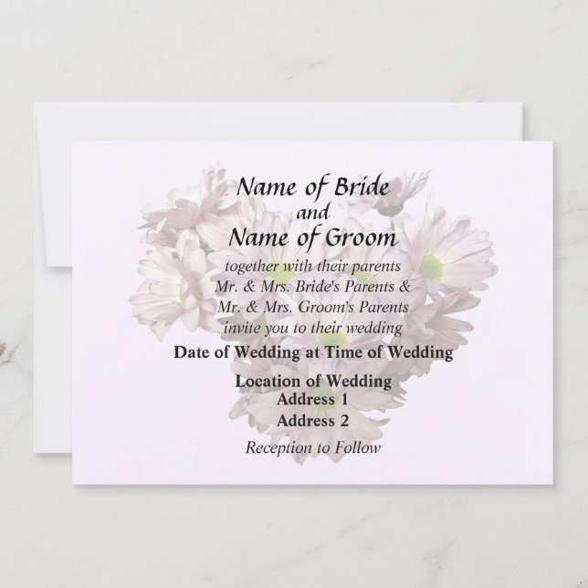 Pink Daisy Mums Heart Inbjudningar (Framsida)