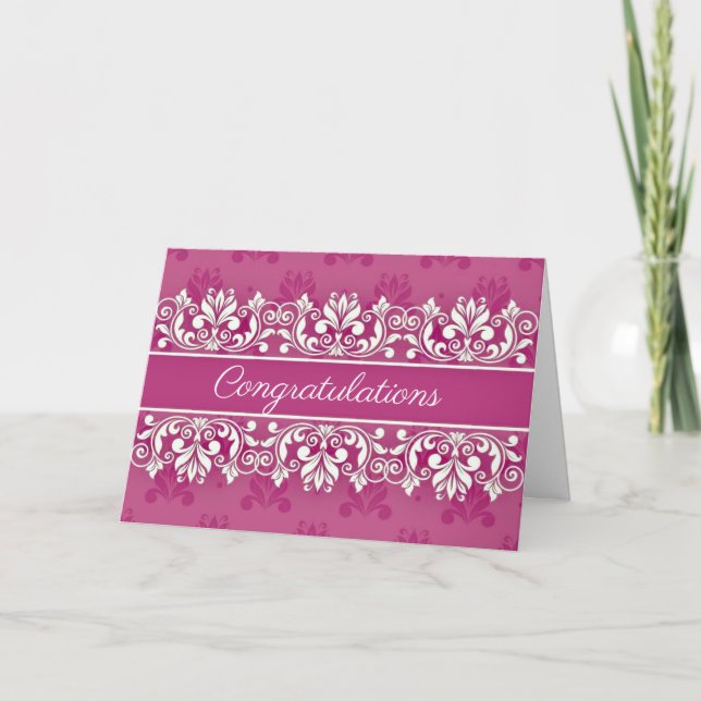 Pink Damask swirl Congratulations Card Kort (Framsida)
