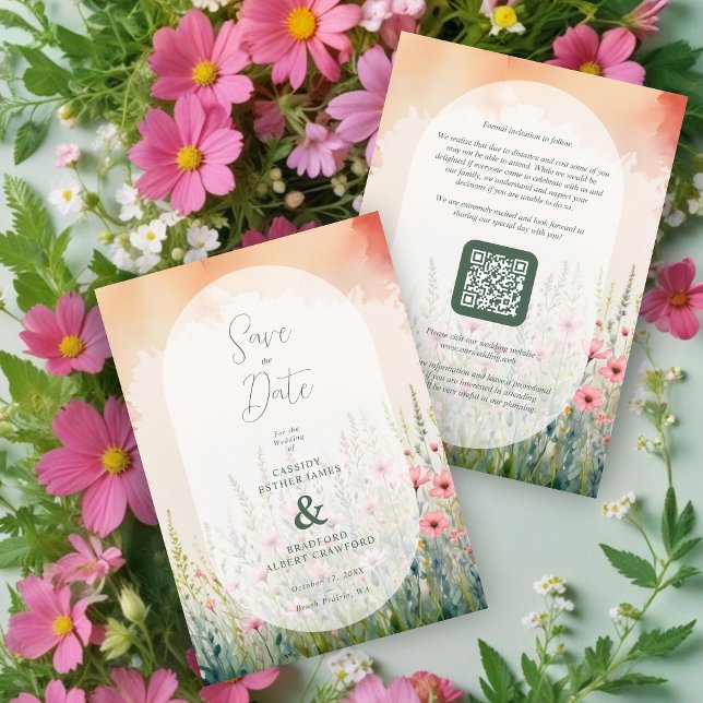 Pink Delicate Romantic Wildflowers Field Wedding Spara Datumet (Pink Delicate Romantic Wildflowers Field Wedding Save the Dates Cards.)