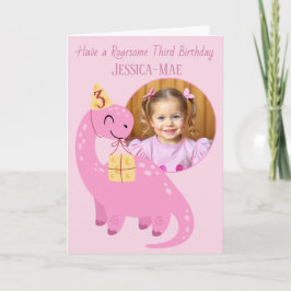 Pink Dinosaur 3rd Birthday Card Kort