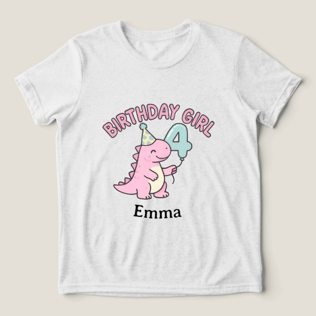 Pink Dinosaur Birthday Girl Age 4 – Kids T Shirt (Design Framsida)