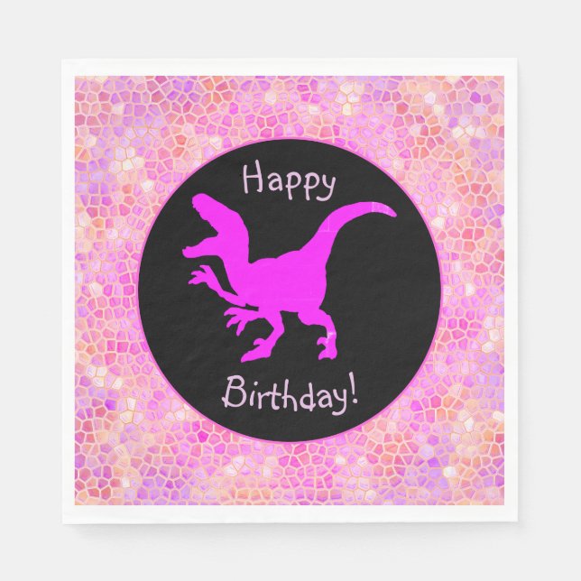 Pink Dinosaur Hide Happy Birthday! Pappersservett (Framsidan)