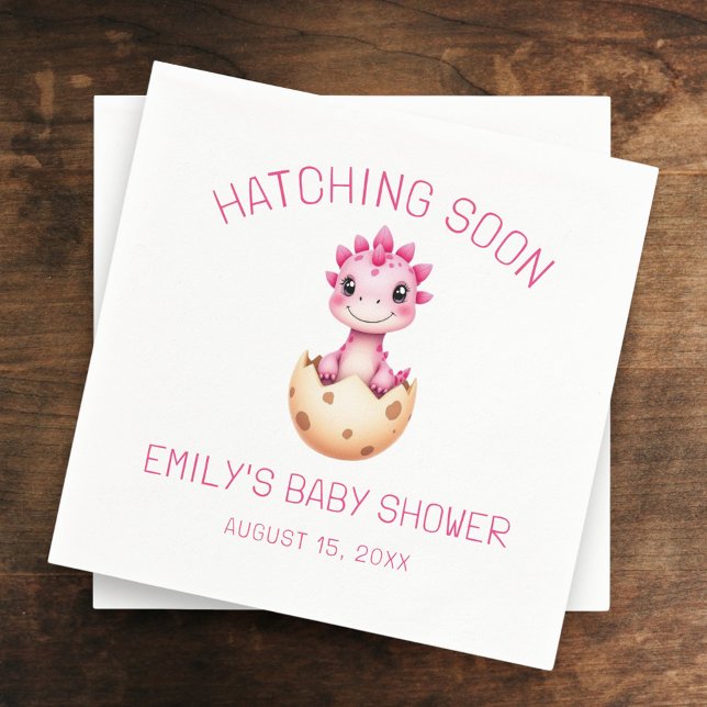 Pink Dinosaur Watercolor Hatching Soon Baby Shower Pappersservett (Skapare uppladdad)