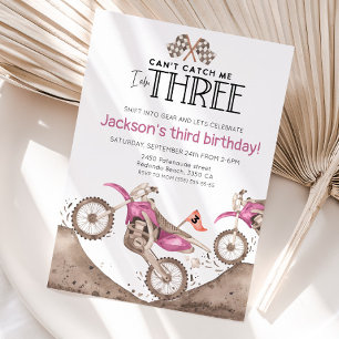 Pink Dirt Bike 3-årsdag - Kan inte fånga mig Inbjudningar