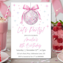 Pink Disco Ball Birthday Invitation, Pink Coquette Inbjudningar
