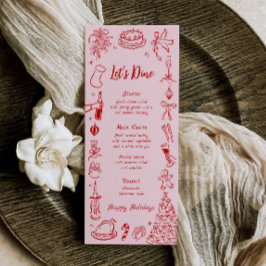 Pink Doodle Christmas Menu Quirky Fun Holiday Menu Meny