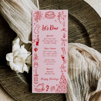 Pink Doodle Christmas Menu Quirky Fun Holiday Menu Meny