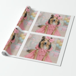 Pink dress sheltie presentpapper