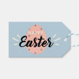 Pink Easter Egg on Light Blue Presentetikett