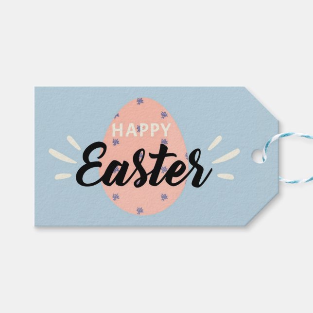 Pink Easter Egg on Light Blue Presentetikett (Framsidan (Horisontell))