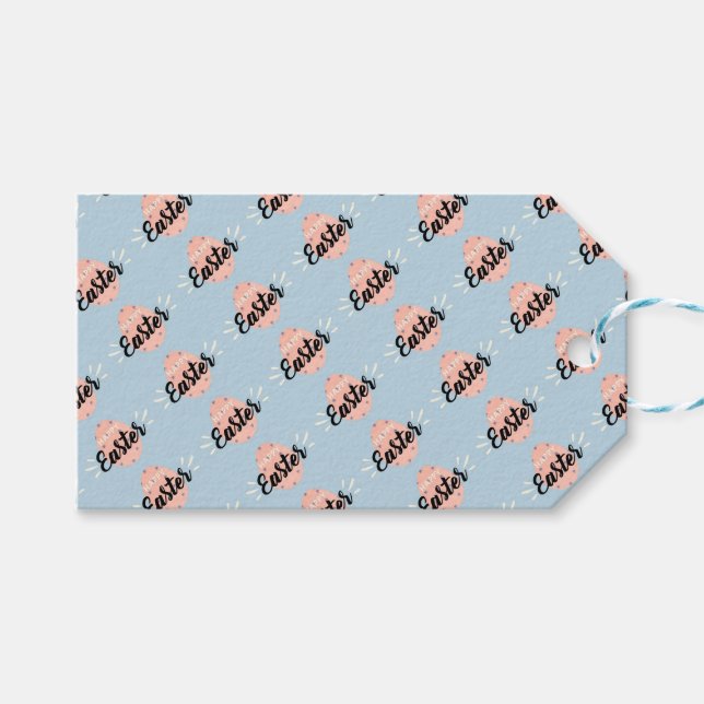 Pink Easter Egg on Light Blue Presentetikett (Framsidan (Horisontell))